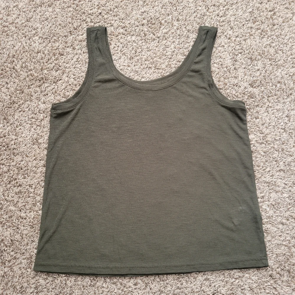 Madewell Eastover Tank Top Shirt Dried Olive Green Scoop Neck Ribbed Size Small